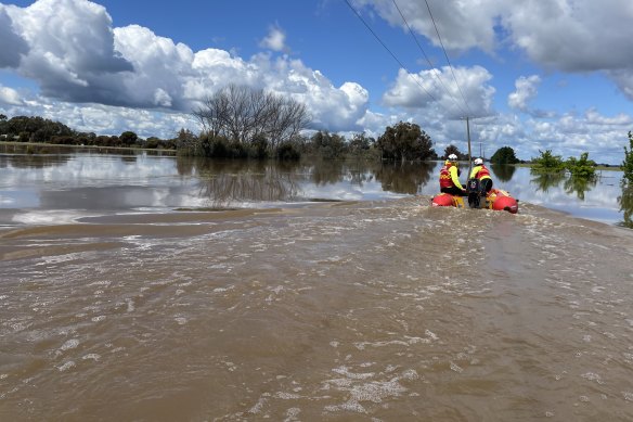 Life Saving Victoria volunteers evacuate people from flooded areas in northern Victoria in October.