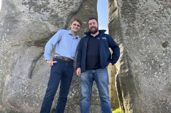 Curtin PhD candidate Anthony Clarke and Professor Chris Kirkland at Stonehenge.