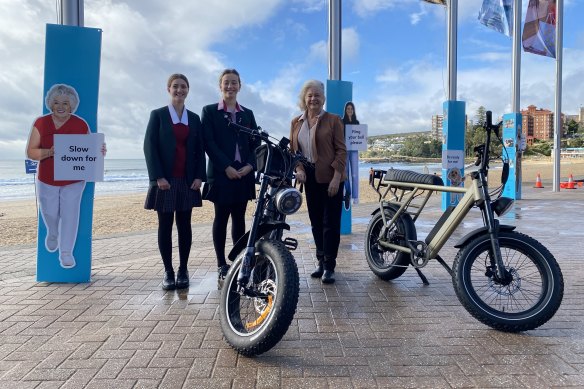 Northern Beaches Council Mayor Sue Heins, along with students from Stella Maris College, has launched a new e-bike safety campaign in Manly.