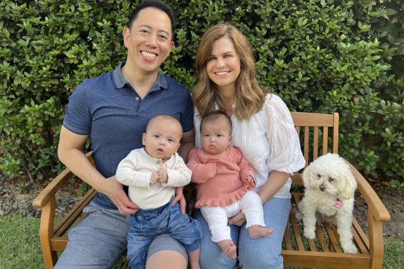 David and Katy Tsai with their babies Xander and Chloe. Oh, and Baci the dog, of course! 
