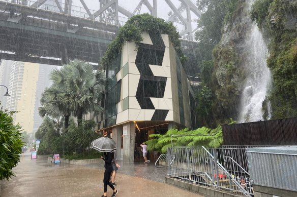 A water feature springs forth at Howard Smith Wharves.