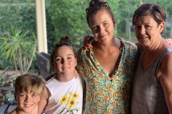 Reunions ahead: Nicole Sliwa's children, Harry and Ava; sister Alison; and mother, Karen Pope, in Brisbane last December. 