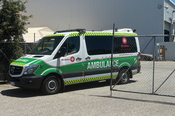 A St John Ambulance leaving the scene on Monday morning.