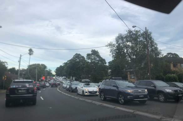 Traffic jams near Roseville and Lindfield stations this morning.