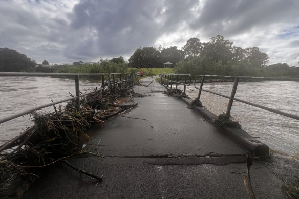 Flooding at Wolverhampton Bridge at Kedron Brook on Tuesday.