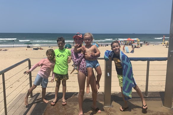 Harry and Ava (second and third from left) with their cousins Asher, Lex and Kobe on the Sunshine Coast last December.