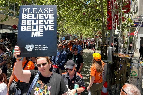 The domestic violence march in Perth’s CBD today.