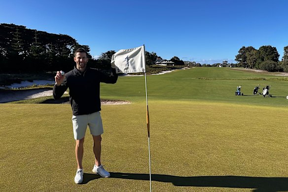 Jeremy Howe after his outrageous tee shot at Victoria Golf Club.