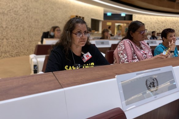 Former Murujuga Aboriginal Corporation chair Raelene Cooper speaks to the United Nations’ expert mechanism on the rights of Indigenous peoples about Murujuga.