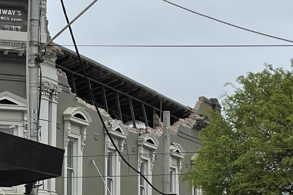 A section of a roof that collapsed in Melbourne’s inner south after this morning’s earthquake. 