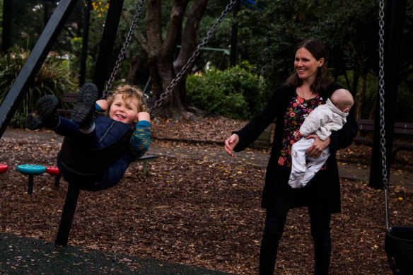 Rosa Brown with her three-year old son who is in childcare and three-month old baby boy.