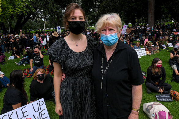 Heather Heldzingen, 72, of St Kilda, brought her granddaughter, Ella, 18, to the rally.