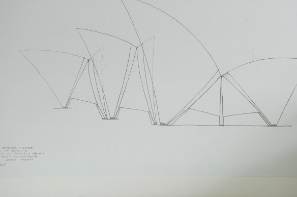 An original Utzon line sketch of the Opera House that was given to the owner as a gift from her father. It was part inspiration for the house.