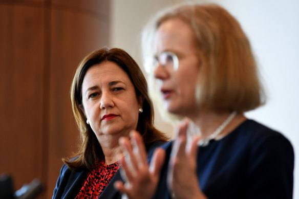 Queensland Premier Annastacia Palaszczuk (left) with Chief Health Officer Dr Jeannette Young.