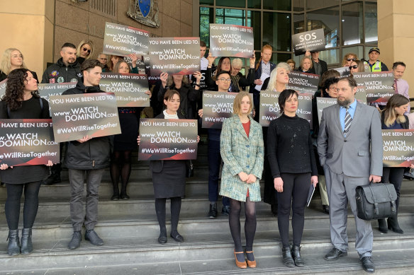 Vegan activists continues their protest outside the Magistrates Court on Monday.