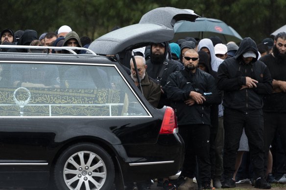 Mourners attend Mahmoud “Brownie” Ahmad’s funeral at Rookwood Cemetery.