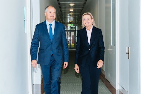 Liberal Party leader Sussan Ley and deputy leader Ted O’Brien after the leadership ballot.