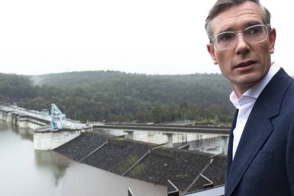 NSW Premier Dominic Perrottet announces the raising of the Warragamba Dam on Wednesday.