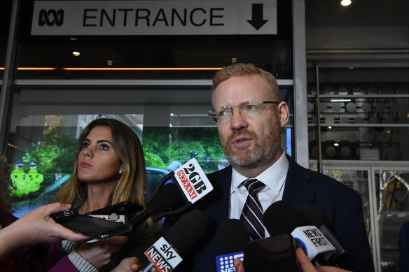 Then editorial director Craig McMurtie speaks to the media outside the ABC after the AFP raids in June 2019.
