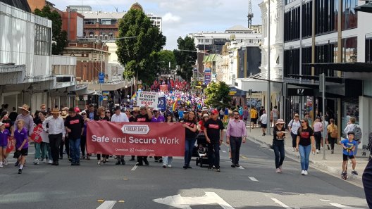 Crowds at the Labour Day march in Brisbane. 