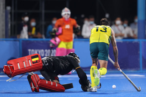 Australia’s Blake Govers couldn’t quite score with the team’s first penalty in the penalty shootout 