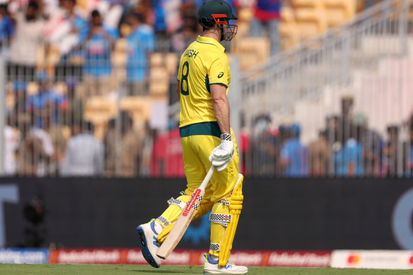 Mitch Marsh after making a duck in Australia’s opening game against India.