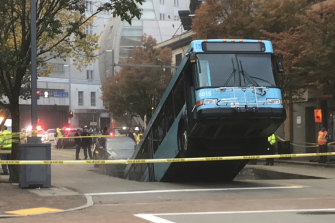 The bus fell into the sinkhole in downtown Pittsburgh.