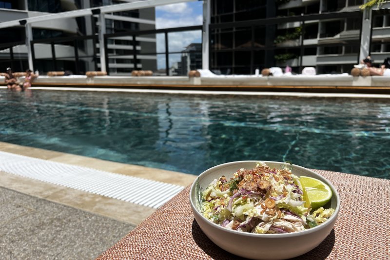 Poolside Vietnamese chicken salad after a morning of Pilates is nothing short of blissful.