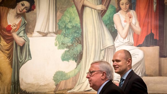 Garry Hounsell (left) and Richard Umbers at Myer's AGM in November. 