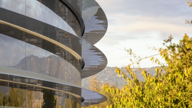 Apple Park's glass-walled 'pods' are designed to promote collaboration. 
