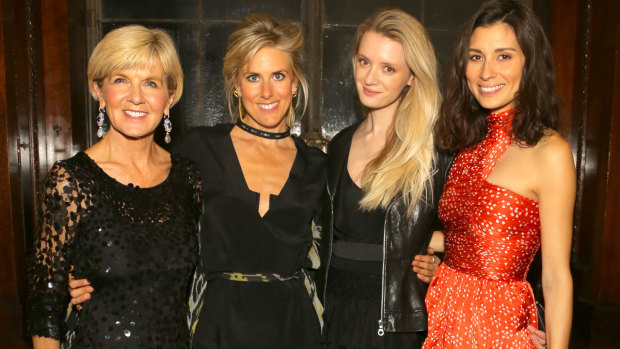 Julie Bishop, Kit Willow, Rebecca Corbin Murray and Jasmine Hemsley attend the opening evening for the Australian Fashion Council's inaugural showroom in London.
