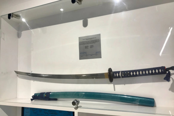 A samurai sword that hangs in the office of Finder.