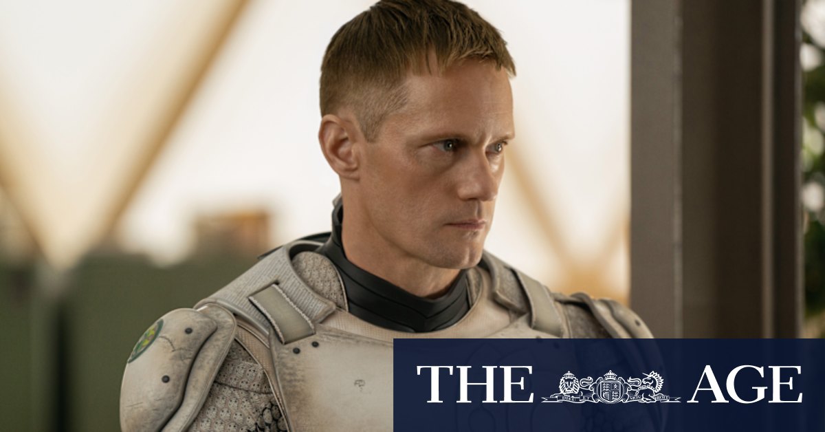 Alexander Skarsgard channels Robocop in this goofy satire about a murderous cyborg