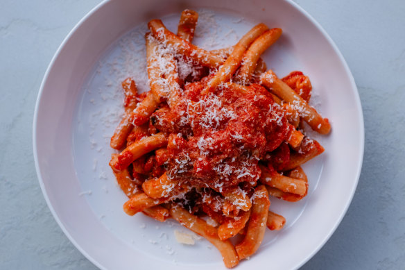 Tomato sauce coats the house-made rigatoni Amatriciana.