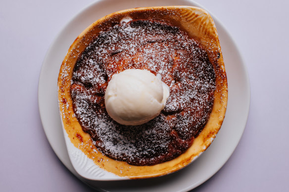 Quebecoise pudding chomeur with maple syrup caramel and buttermlik ice-cream.