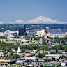 Anchorage and the mountains beyond.