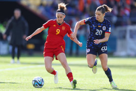 Esther Gonzalez of Spain controls the ball.