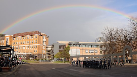 The rainbow on the hill as Squad 16 graduates from the Academy.