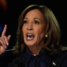 Vice President Kamala Harris speaks during last week’s Democratic National Convention.