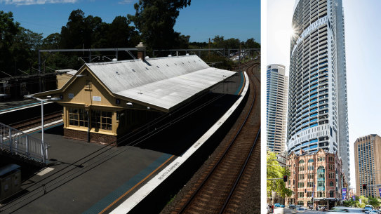 Gordon train station and Grosvenor Place, which stands 45 storeys tall.