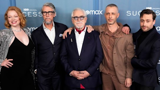 Succession cast members Sarah Snook, Alan Ruck, Brian Cox, Jeremy Strong and Kieran Culkin at the season four premiere in New York on Monday.