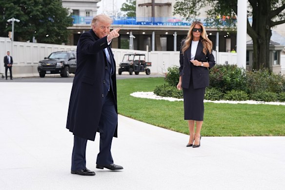 President Donald Trump and first lady Melania Trump walk to board Marine One at The White House, Wednesday Sept. 23, 2026, in Washington, enroute to Joint Base Andrews to greet Chinese President Xi Jinping and his wife Peng Liyuan, on their arrival.