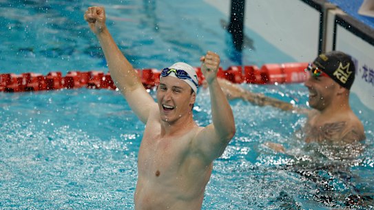 Cam McEvoy celebrates his world record in China.