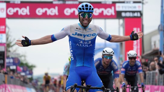 Australia’s Michael Matthews takes the third stage of the Giro d’Italia on Monday.