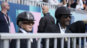 Martha Stewart and Snoop Dogg attend the equestrian at the 2024 Paris Olympic Games. 