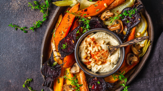 Put down the vegan sausages! Make veggies shine by roasting and pairing with dips like hommus.