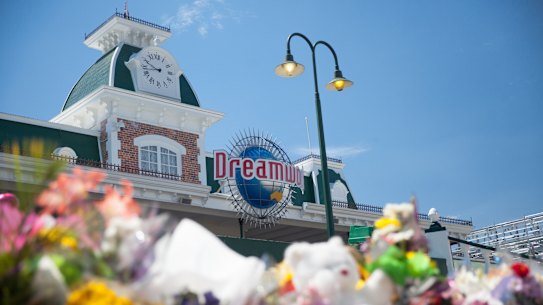 People laid tributes at Dreamworld after the tragedy in 2016.  
