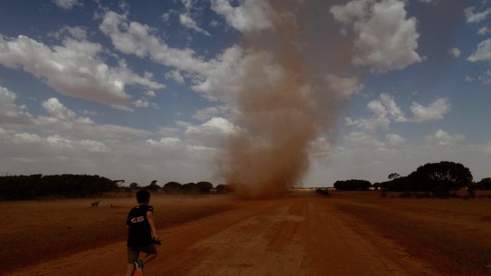 Inland NSW and Victoria roasted on Tuesday, with days more of the extreme weather to come. Tolarno station on the lower Darling had dust devils to add to the heat.