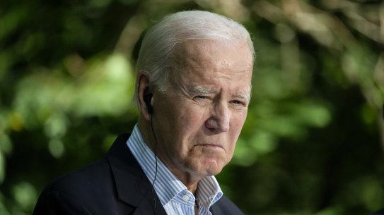 US President Joe Biden listens during a news conference last month.