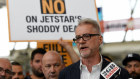 Senator Tony Sheldon supporting striking workers at Jetstar in February. 